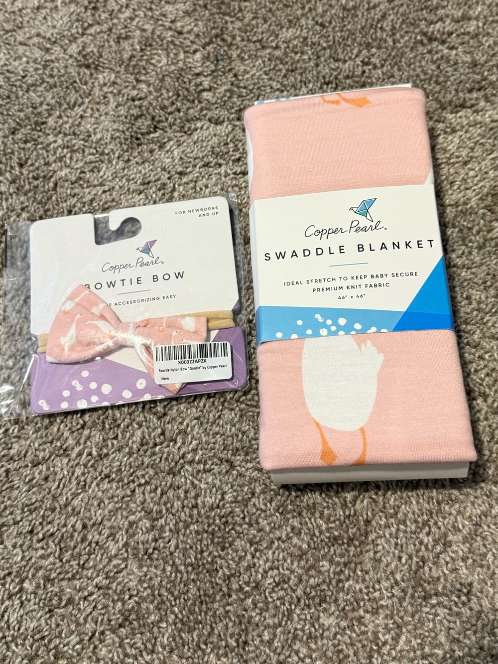 Copper Pearl Goosie Swaddle Blanket & Bow Set